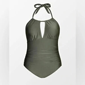 CUPSHE KEYHOLE Halter Top Olive Green One Piece Swimsuit